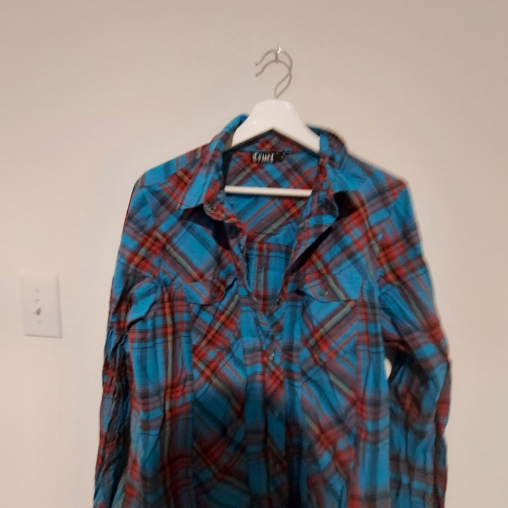 Cruel Girl Blue and Red Plaid Western Shirt